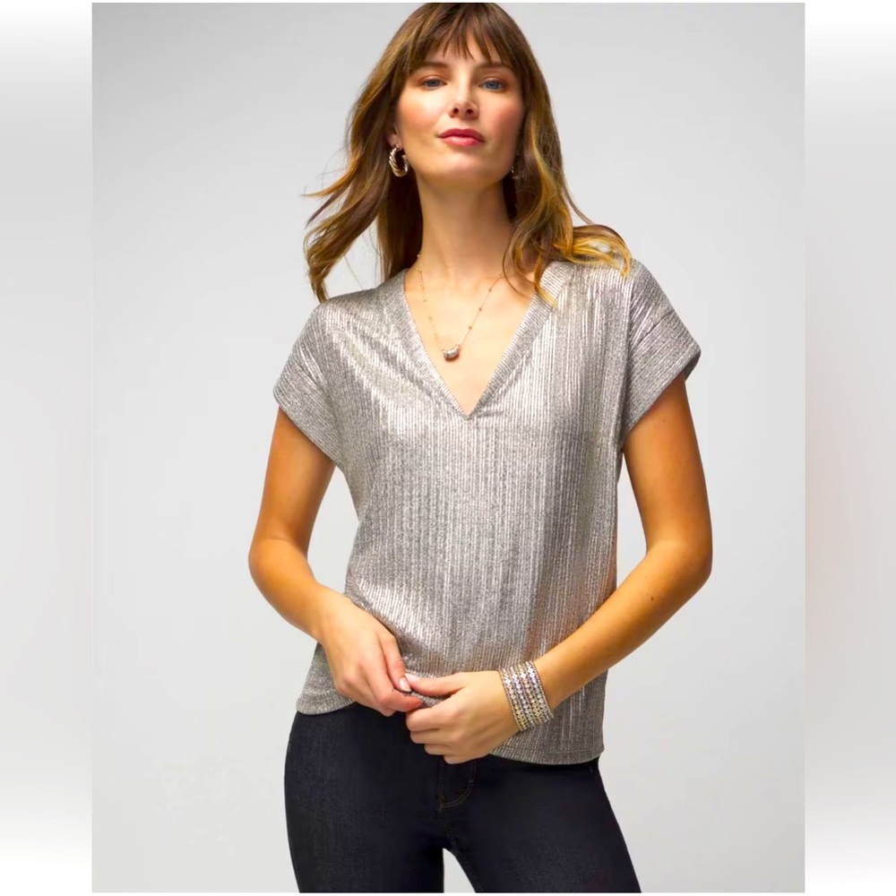 White House Black Market Silver Metallic Boxy Blouse Sz Med